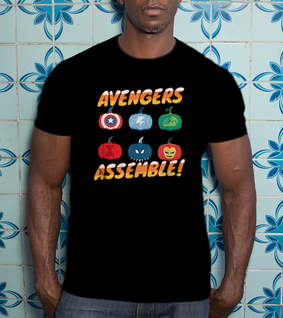 Avengers Assemble Halloween Pumpkin Heroes Icons T-Shirt