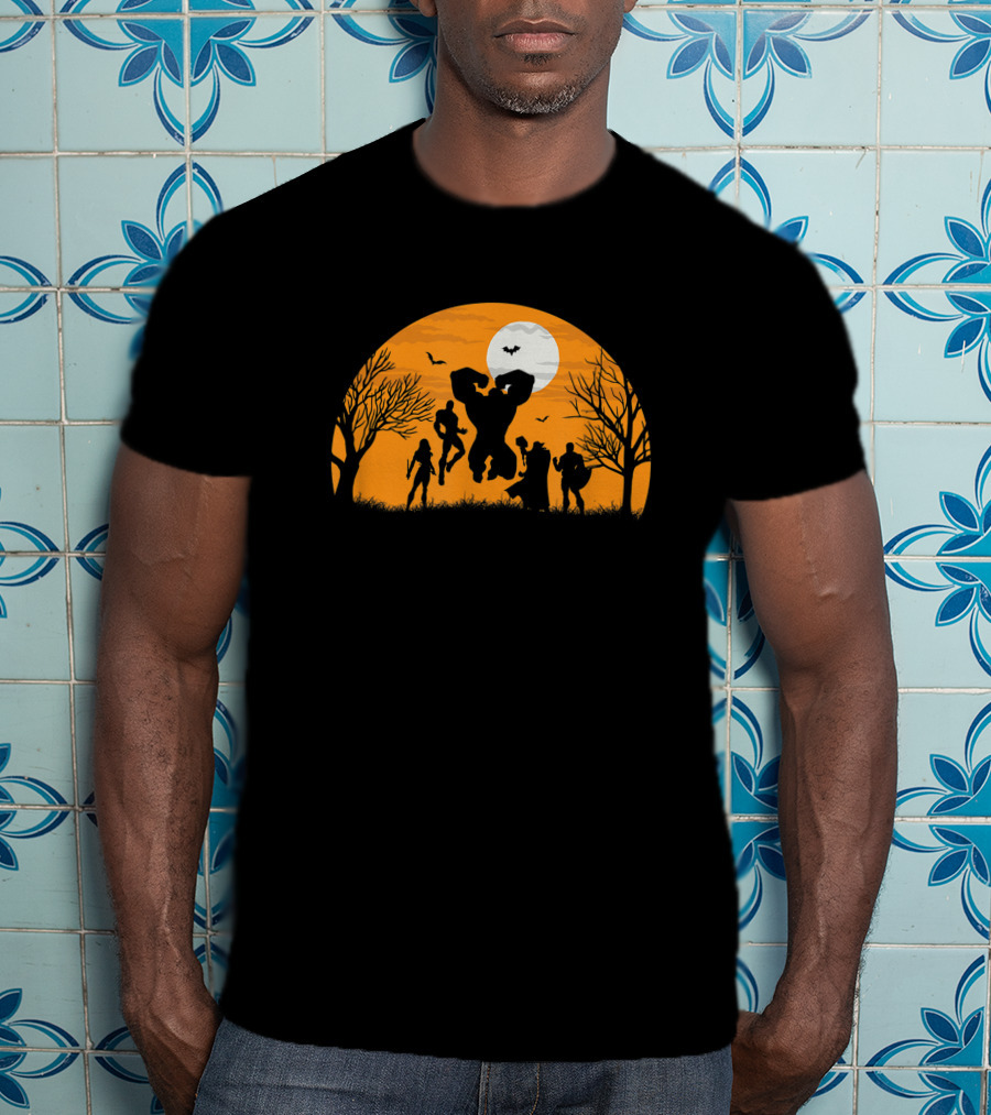 Marvel Avengers Halloween Silhouette Moon Scene T-Shirt