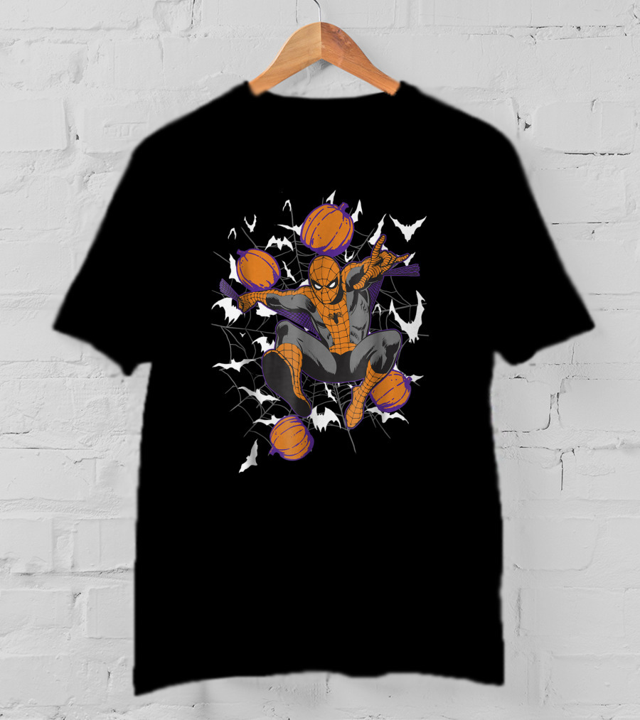 Marvel Spider-Man Pumpkins Web Bats Halloween T-Shirt