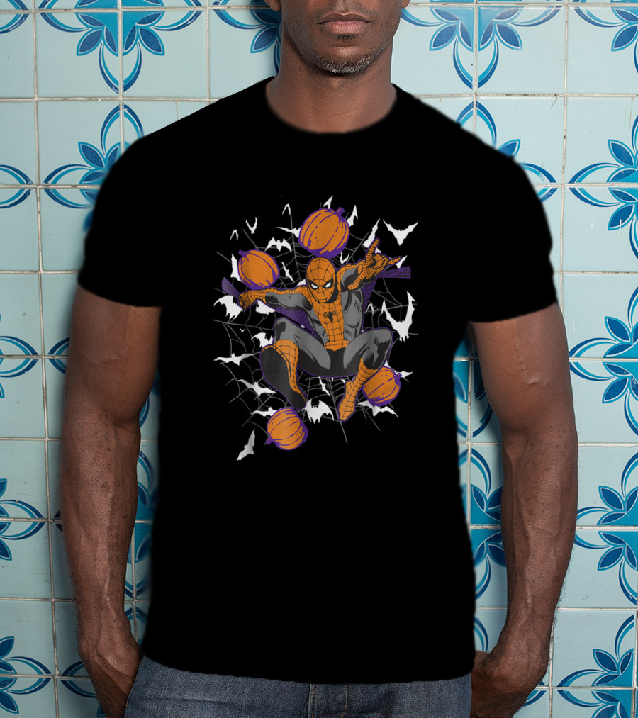 Marvel Spider-Man Pumpkins Web Bats Halloween T-Shirt