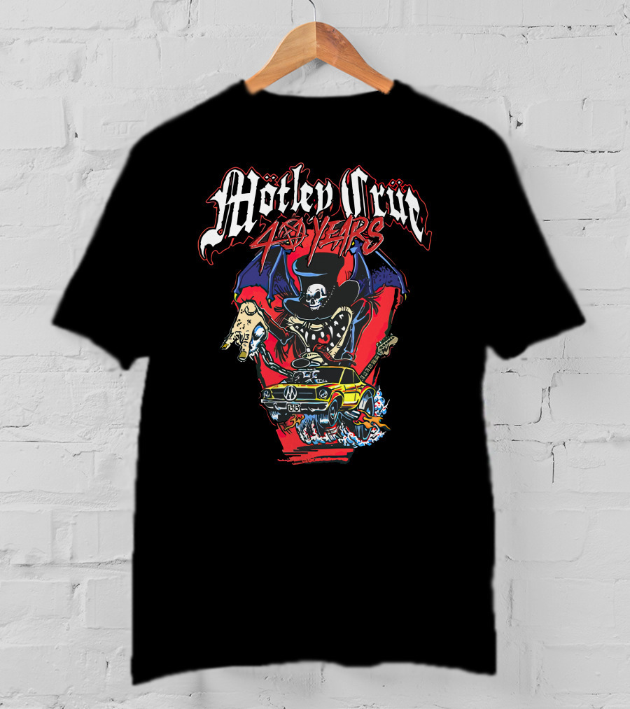 Mötley Crüe 40 Years Skeleton Guitar Flying Car T-Shirt
