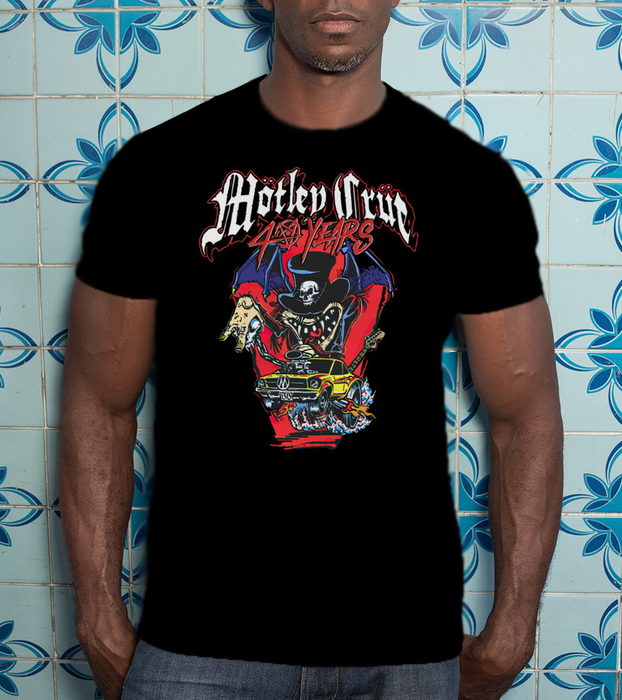 Mötley Crüe 40 Years Skeleton Guitar Flying Car T-Shirt