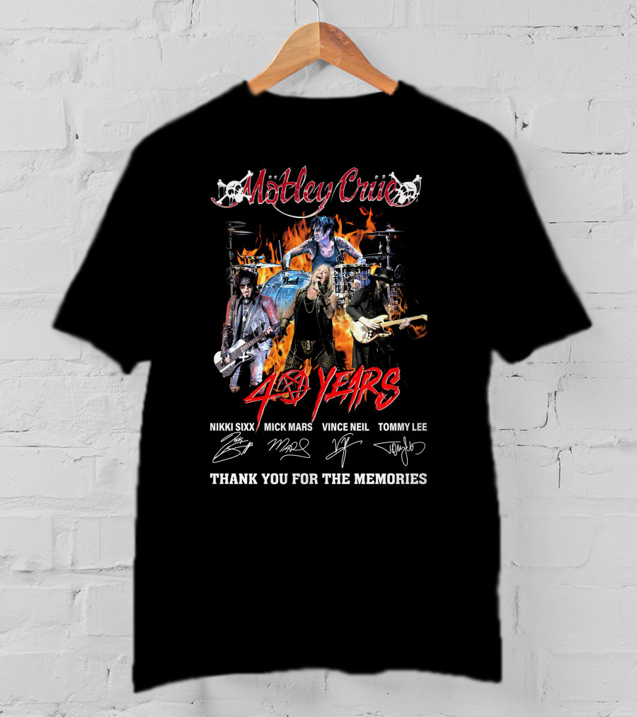 Mötley Crüe 40 Years Signature Nikki Sixx Mick Mars Vince Neil Tommy Lee Thank You For The Memories T-Shirt