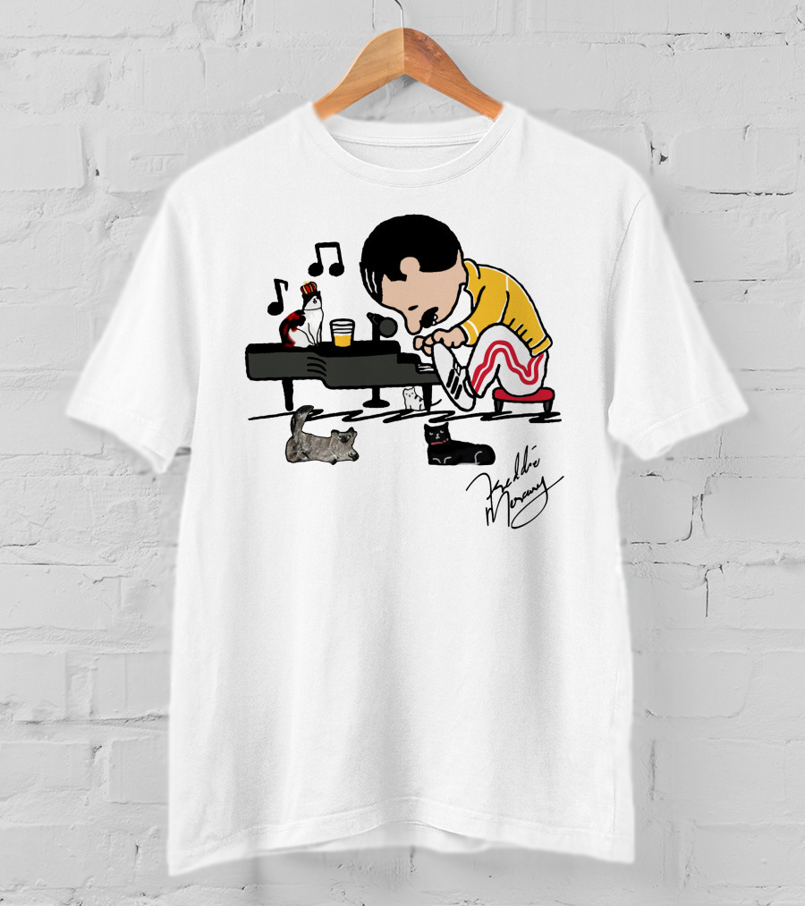 Freddie Mercury Signature With Cats And Piano Playful T-Shirt