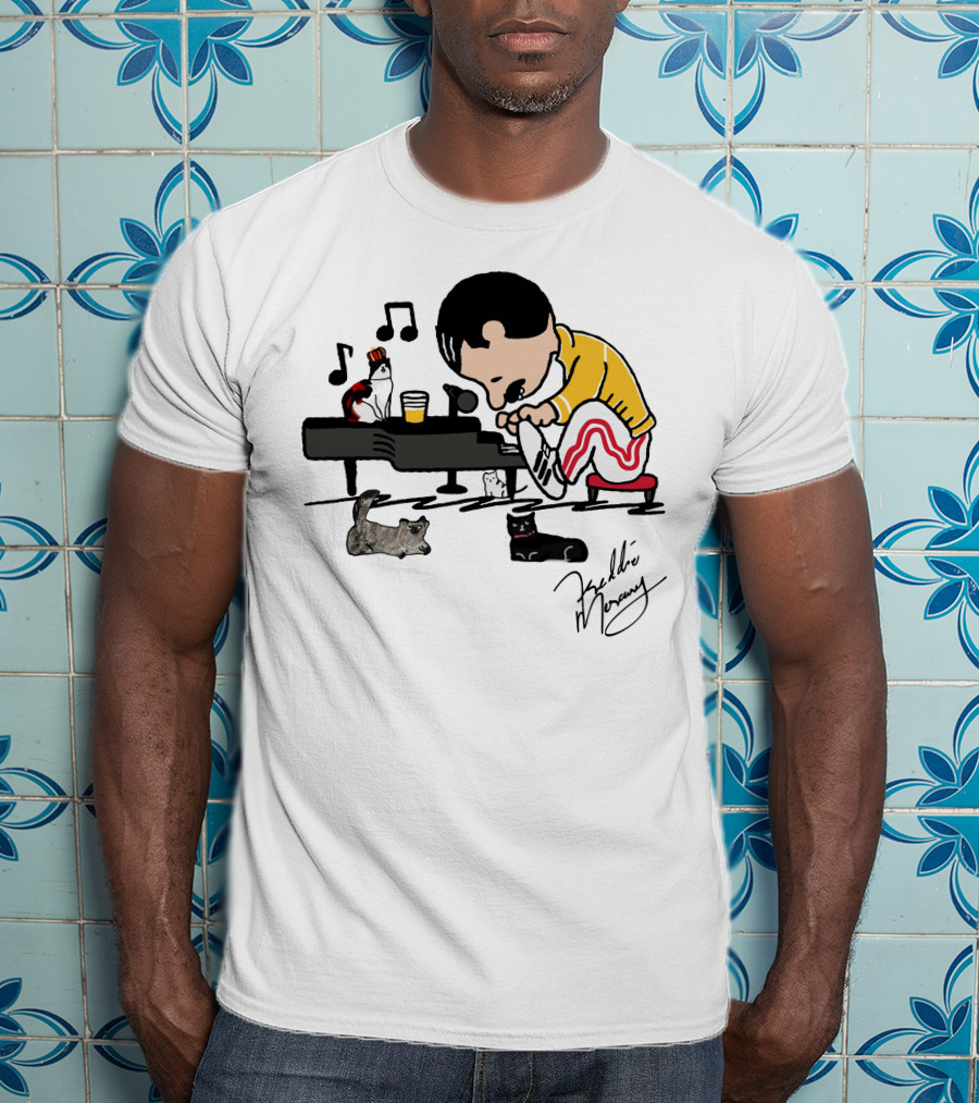Freddie Mercury Signature With Cats And Piano Playful T-Shirt