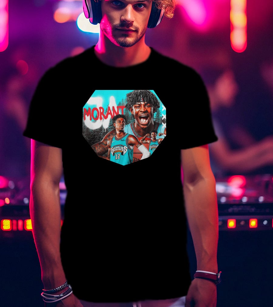 Ja Morant Memphis Grizzlies NBA Player Portrait Compilation T-Shirt