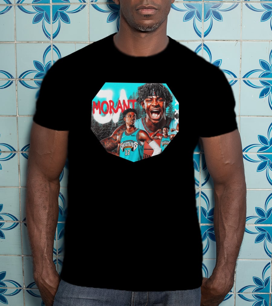 Ja Morant Memphis Grizzlies NBA Player Portrait Compilation T-Shirt