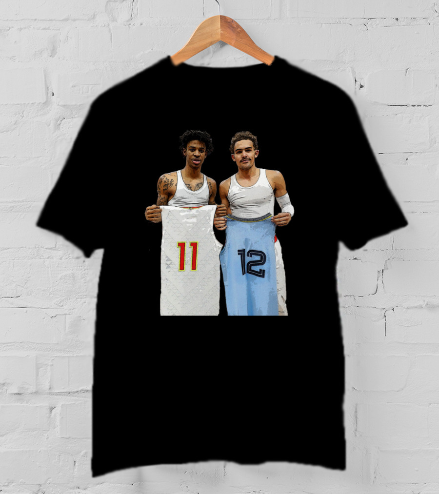Trae Young Ja Morant Holding 11 12 Jerseys Funny Basketball Duo T-Shirt