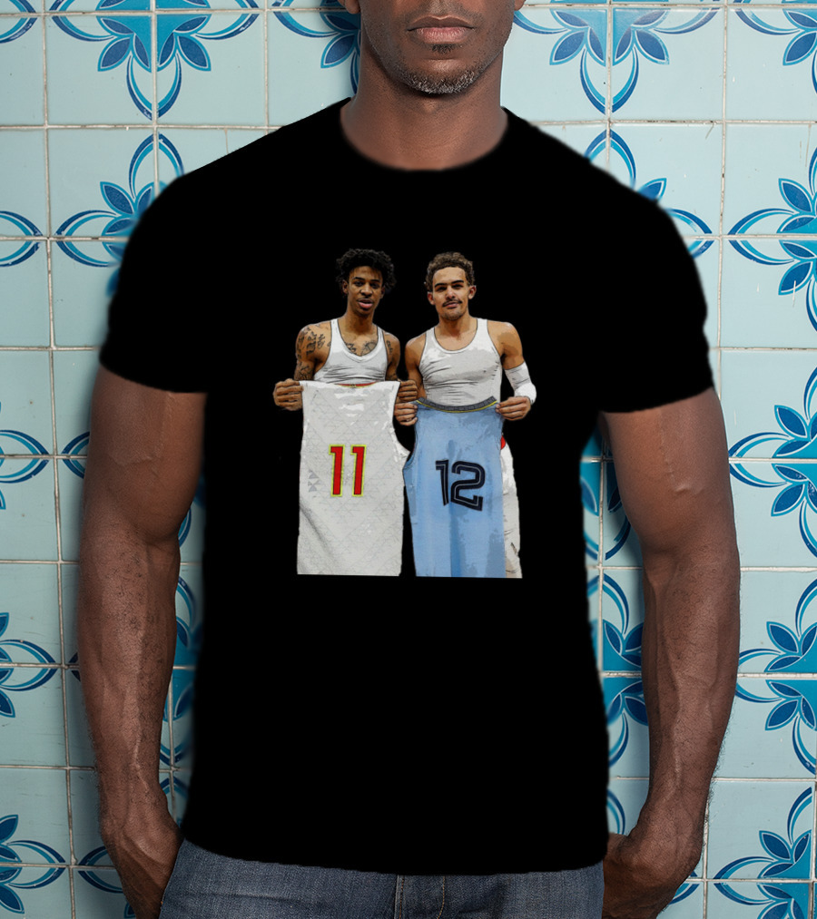 Trae Young Ja Morant Holding 11 12 Jerseys Funny Basketball Duo T-Shirt