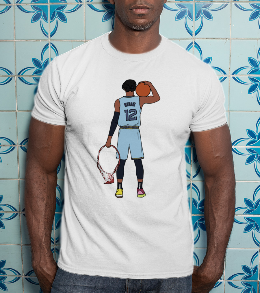 Ja Morant Funny Holding Basketball And Rim In Memphis Jersey T-Shirt