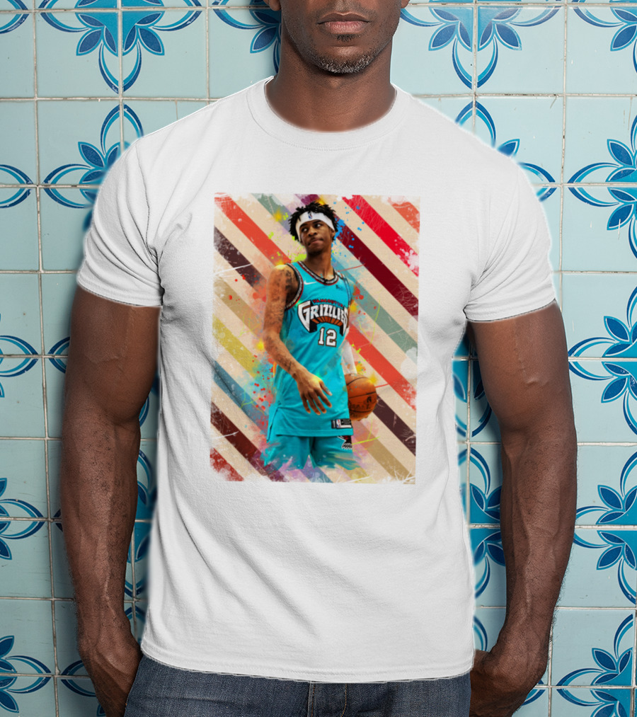 Ja Morant Grizzlies Basketball Vintage Stripes T-Shirt