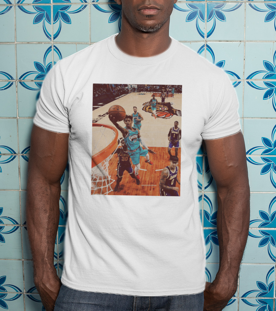 Ja Morant Funny Slam Dunk Basketball Action T-Shirt