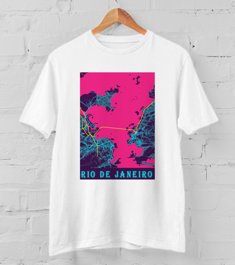 Funny Neon Rio De Janeiro Map Cityscape T-Shirt