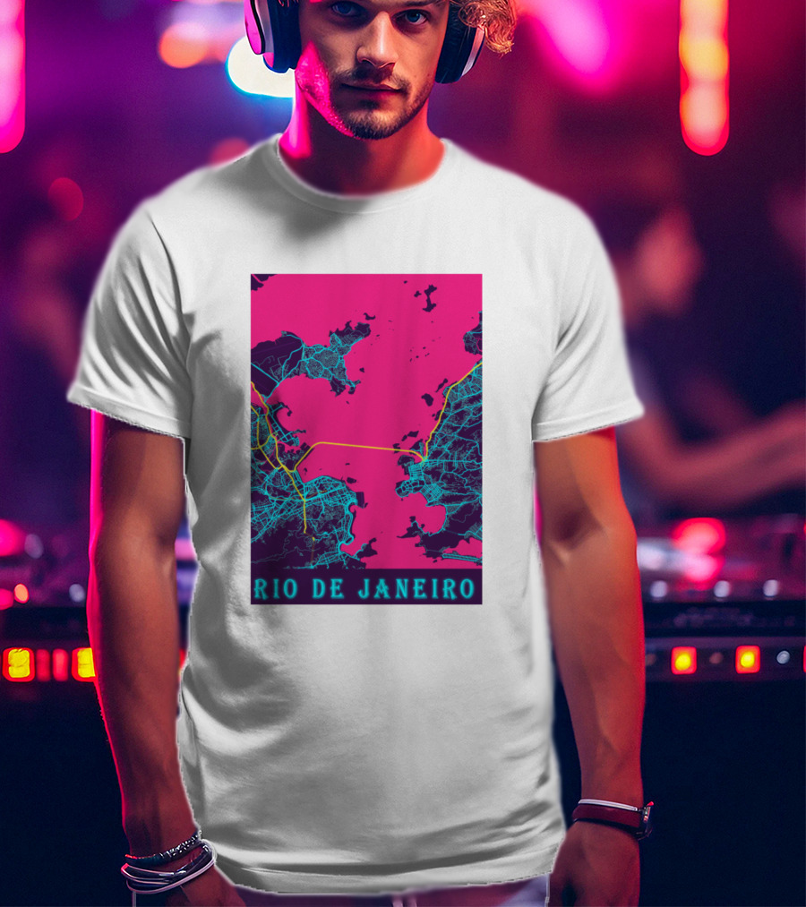 Funny Neon Rio De Janeiro Map Cityscape T-Shirt