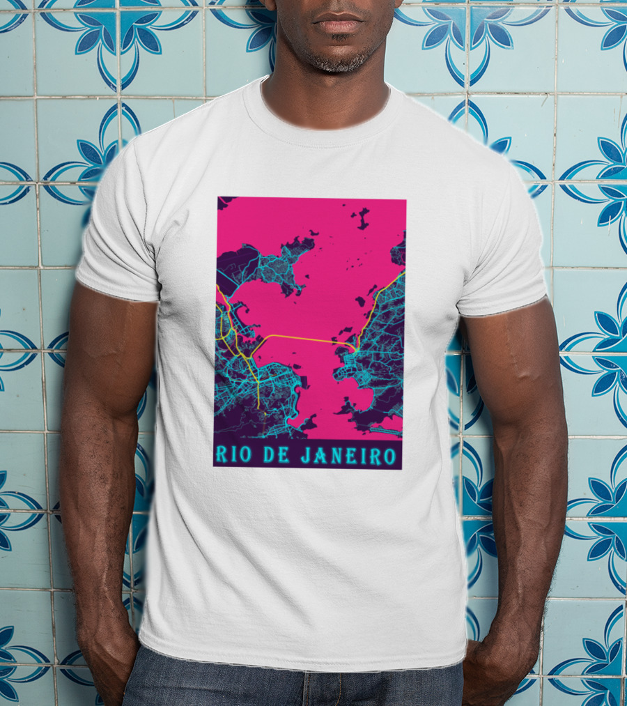Funny Neon Rio De Janeiro Map Cityscape T-Shirt