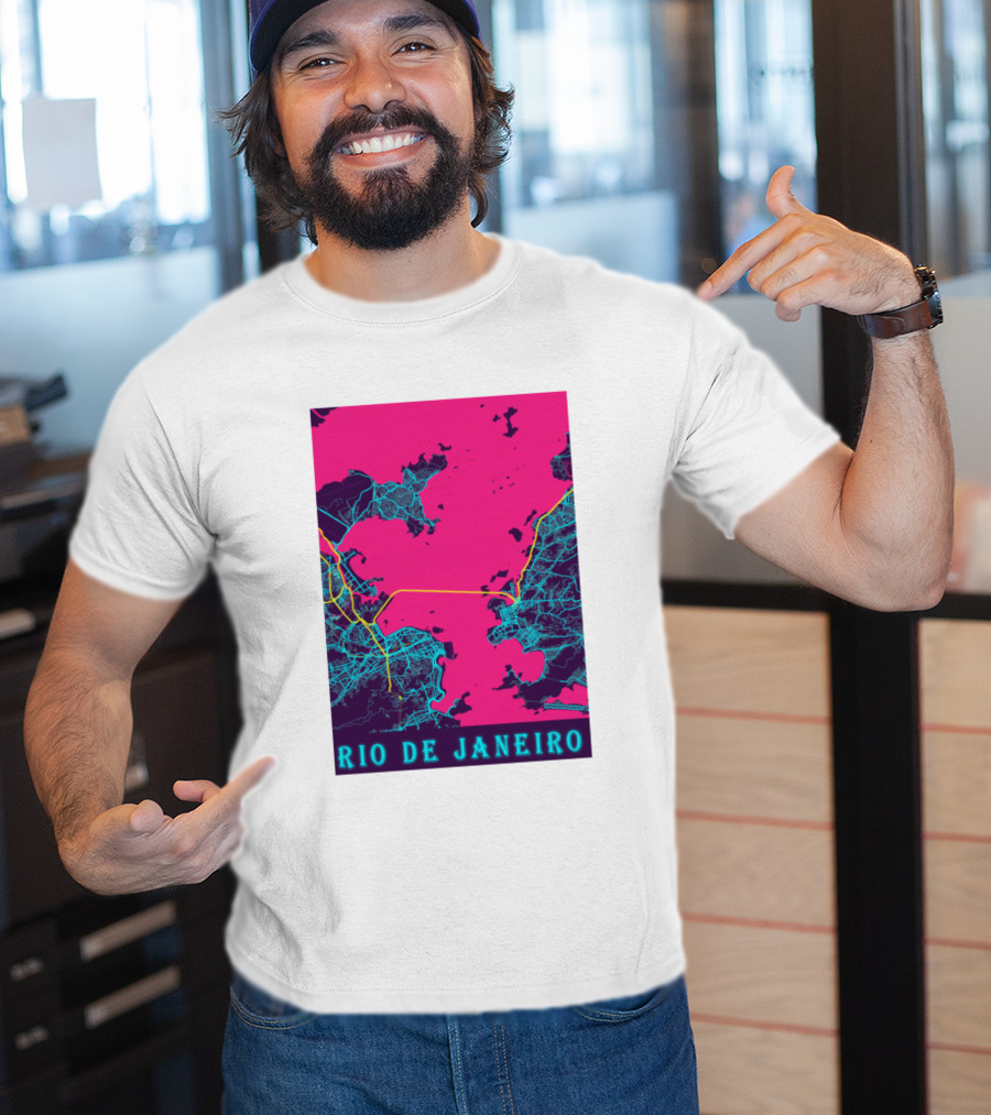 Funny Neon Rio De Janeiro Map Cityscape T-Shirt