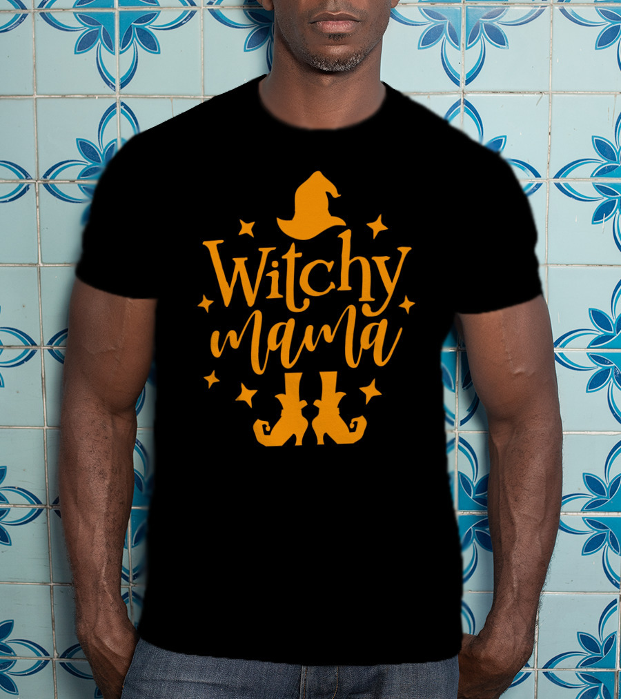 Witchy Mama Wizard Hat Boots Stars T-Shirt