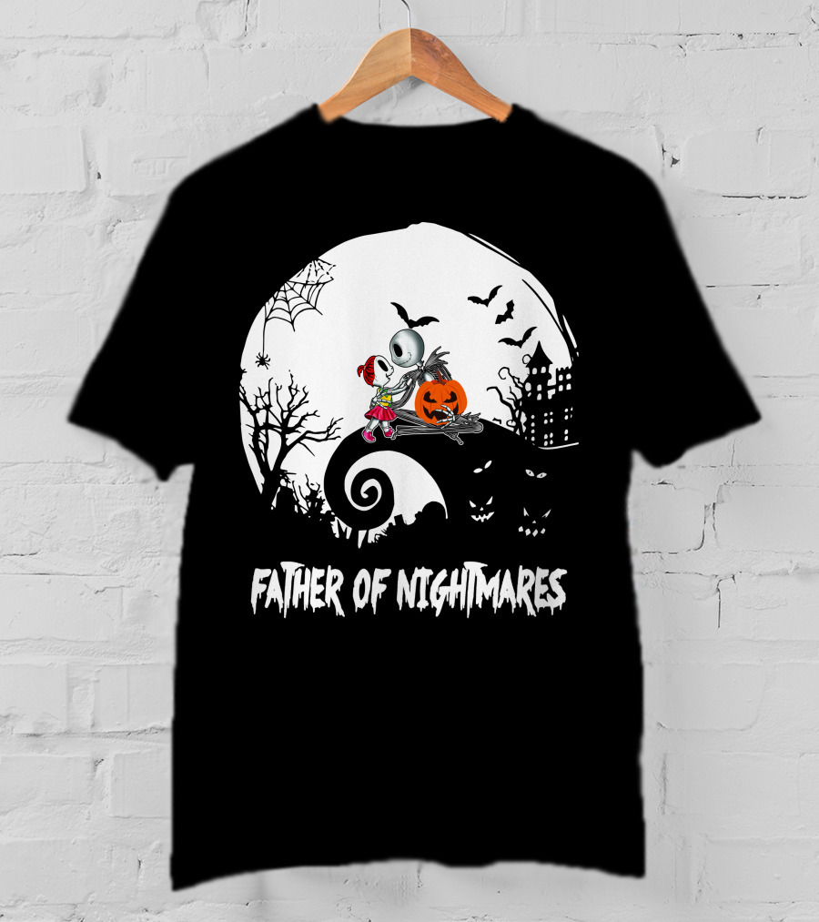 Father Of Nightmares Halloween Scene With Pumpkin And Skeleton T-Shirt