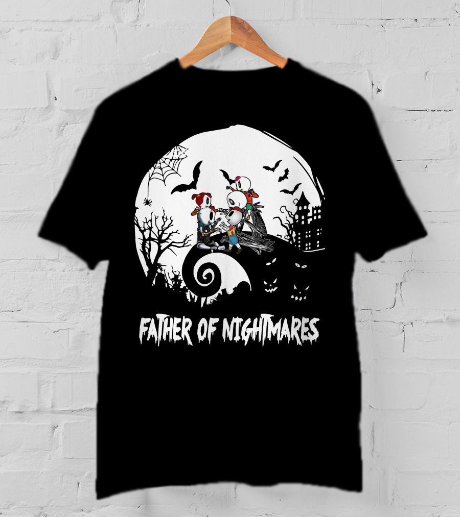 Father Of Nightmares Halloween Scene With Skeleton Characters T-Shirt