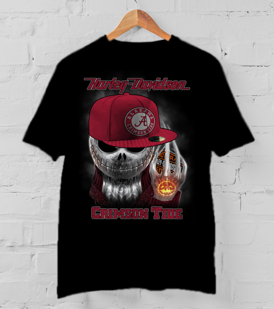 Harley Davidson Alabama Crimson Tide Halloween Skull T-Shirt