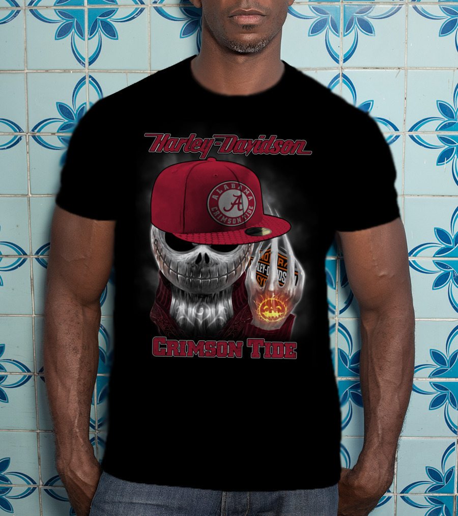 Harley Davidson Alabama Crimson Tide Halloween Skull T-Shirt