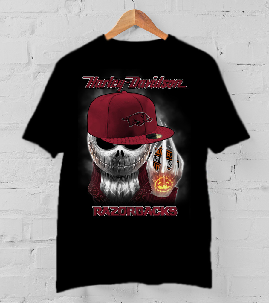 Harley Davidson Razorbacks Skull Cap Arkansas T-Shirt