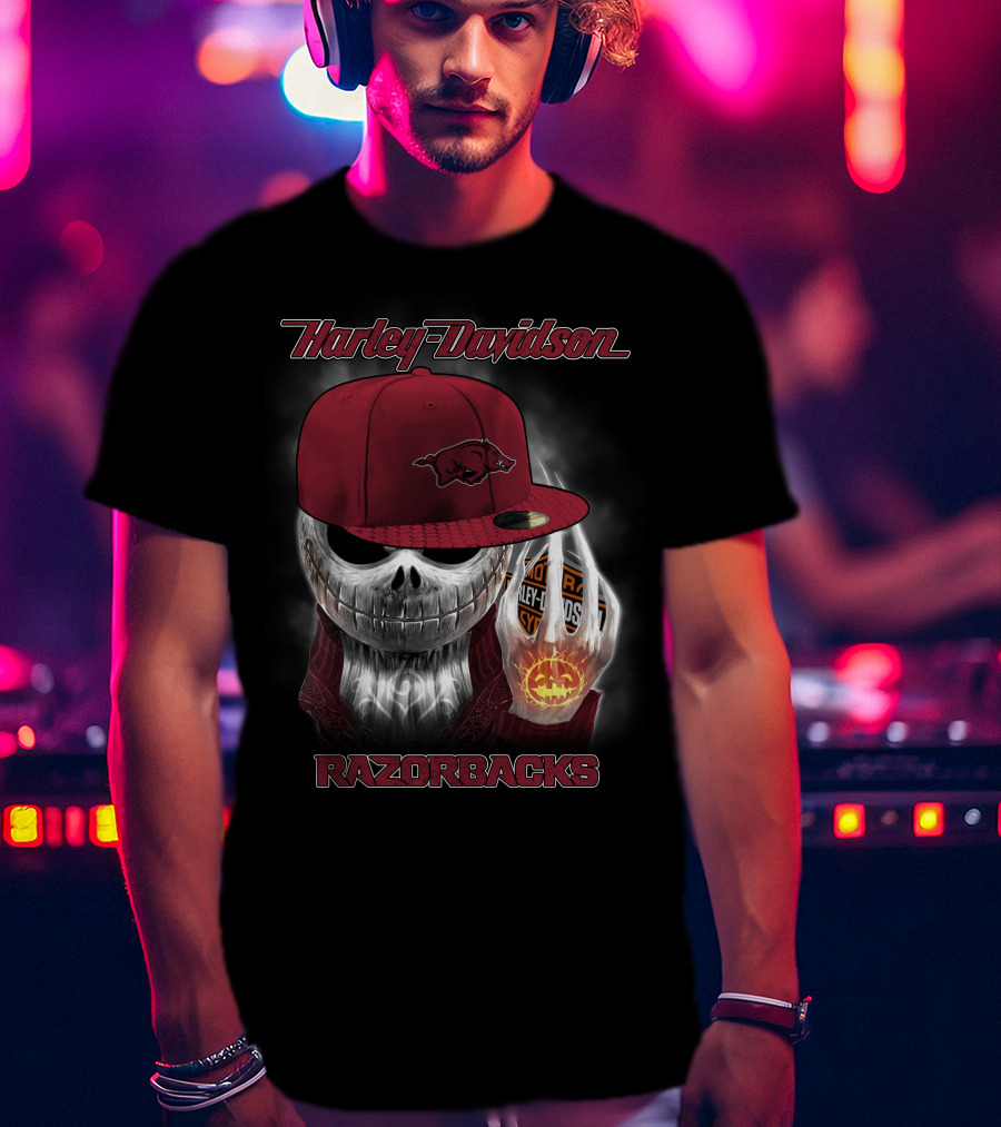 Harley Davidson Razorbacks Skull Cap Arkansas T-Shirt