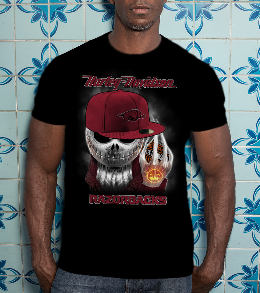 Harley Davidson Razorbacks Skull Cap Arkansas T-Shirt