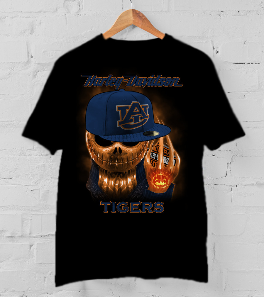 Harley Davidson Auburn Tigers Skeleton With Cap T-Shirt