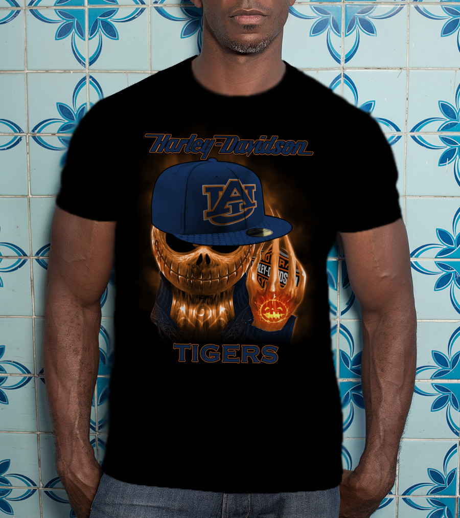 Harley Davidson Auburn Tigers Skeleton With Cap T-Shirt