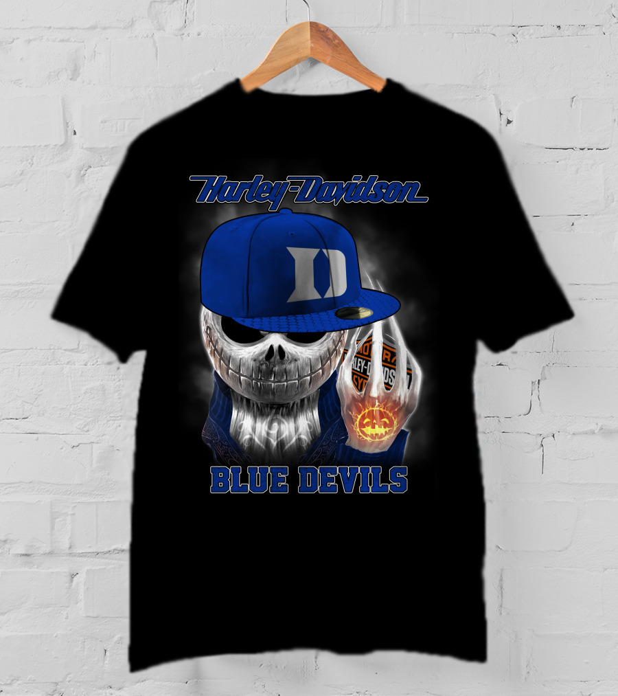 Harley Davidson Skull With Blue Devils Hat And Duke D T-Shirt