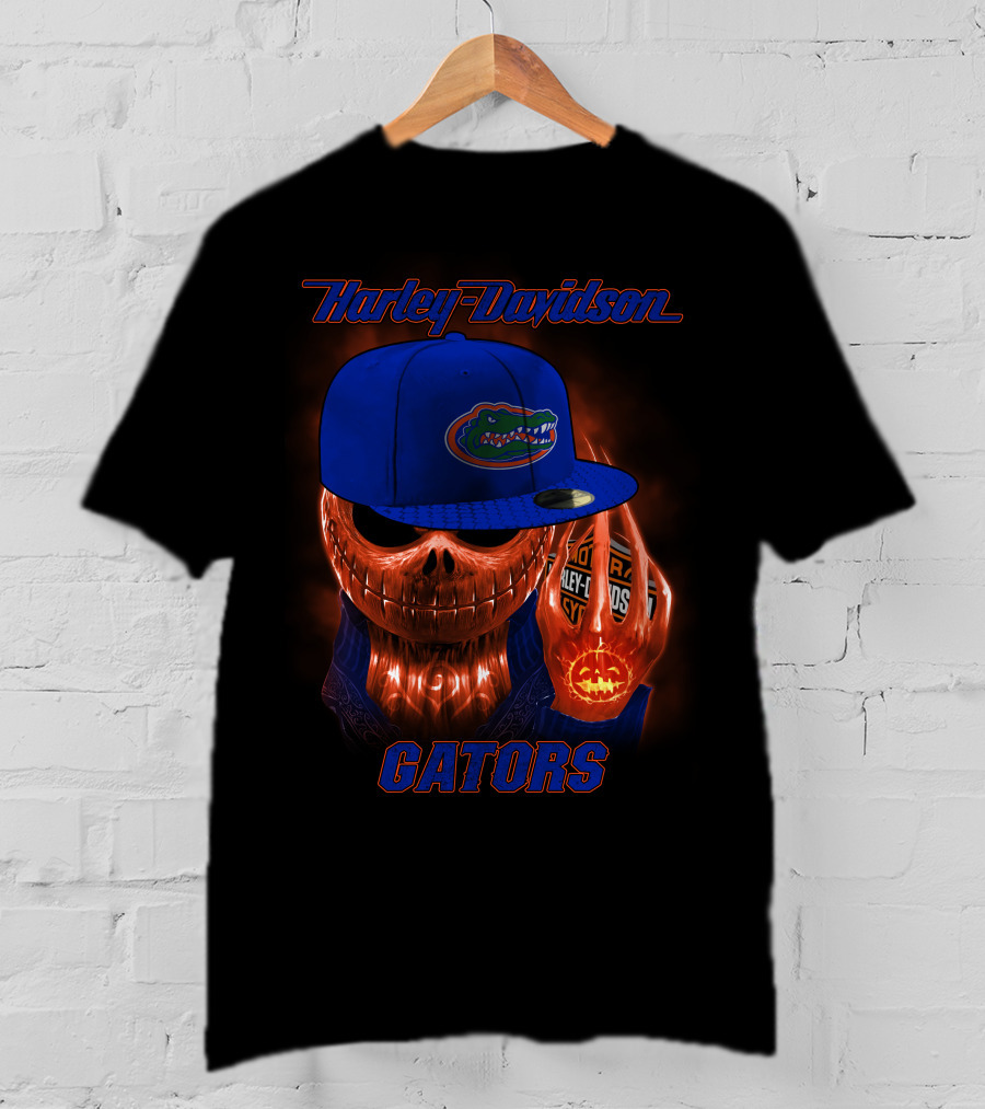 Harley Davidson Halloween Skull With Florida Gators Hat T-Shirt