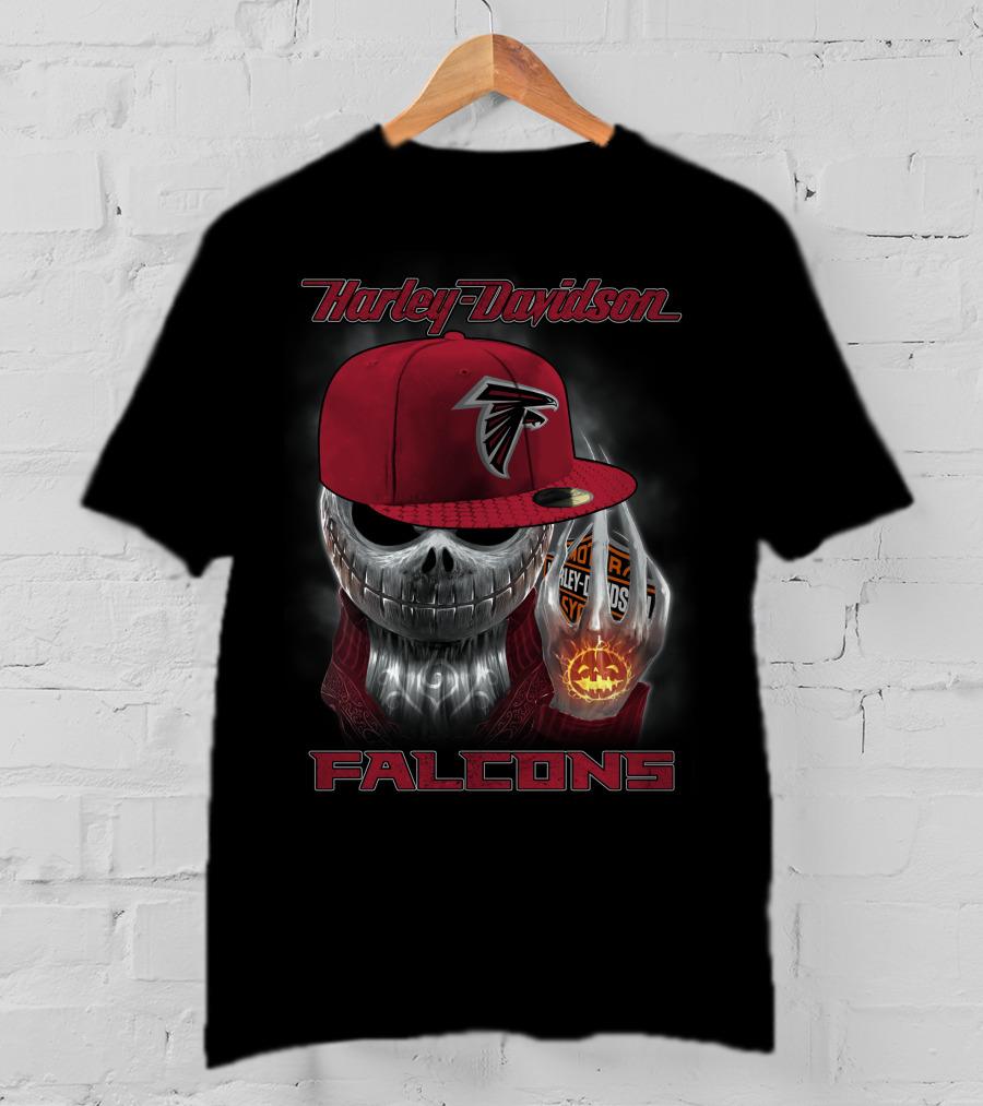 Harley Davidson Falcons Atlanta Skeleton Skull Red Cap T-Shirt
