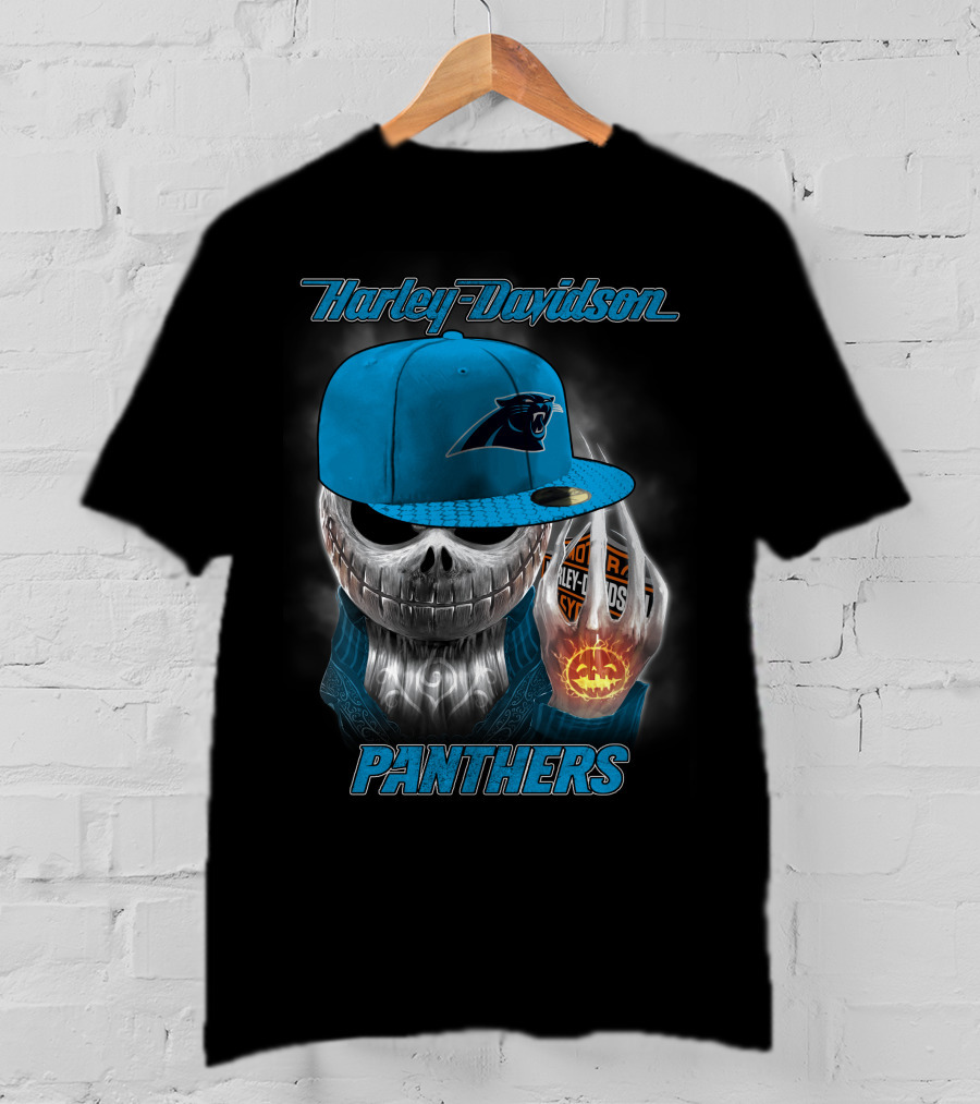 Harley Davidson Carolina Panthers Halloween Skeleton T-Shirt