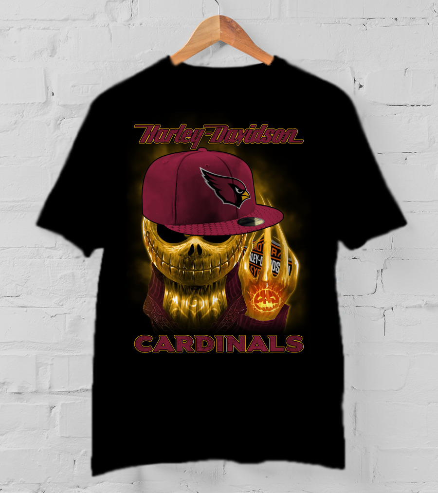 Harley Davidson Arizona Cardinals Gold Skull With Cap T-Shirt