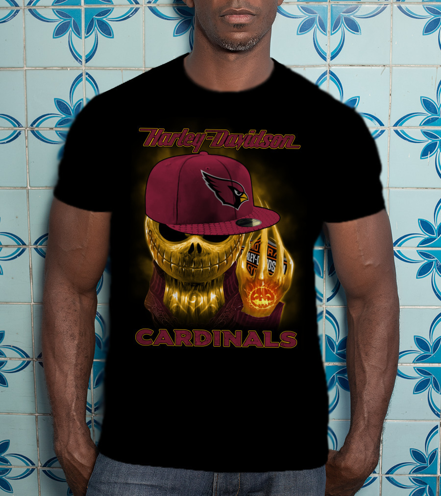 Harley Davidson Arizona Cardinals Gold Skull With Cap T-Shirt