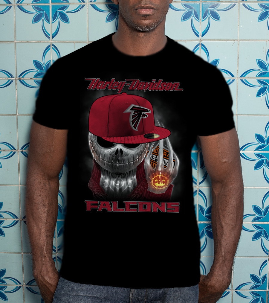 Harley Davidson Atlanta Falcons Skull With Cap T-Shirt