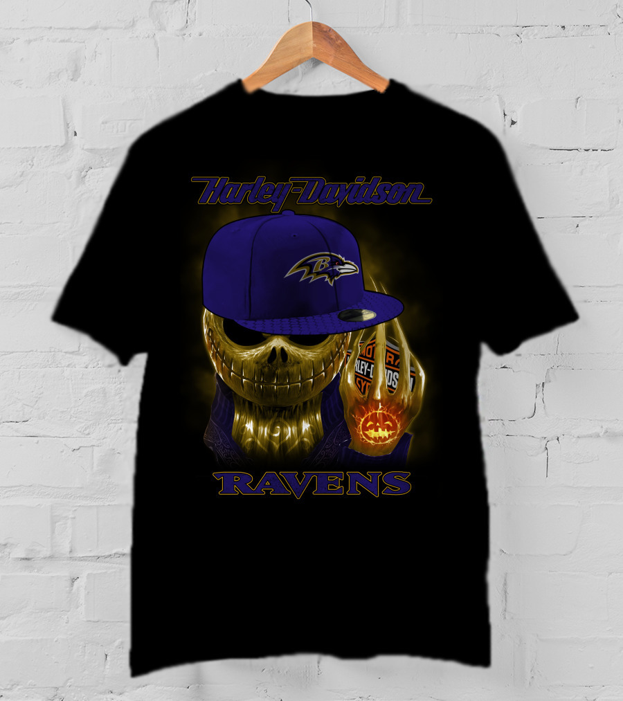 Harley Davidson Ravens Baltimore Skull With Cap T-Shirt