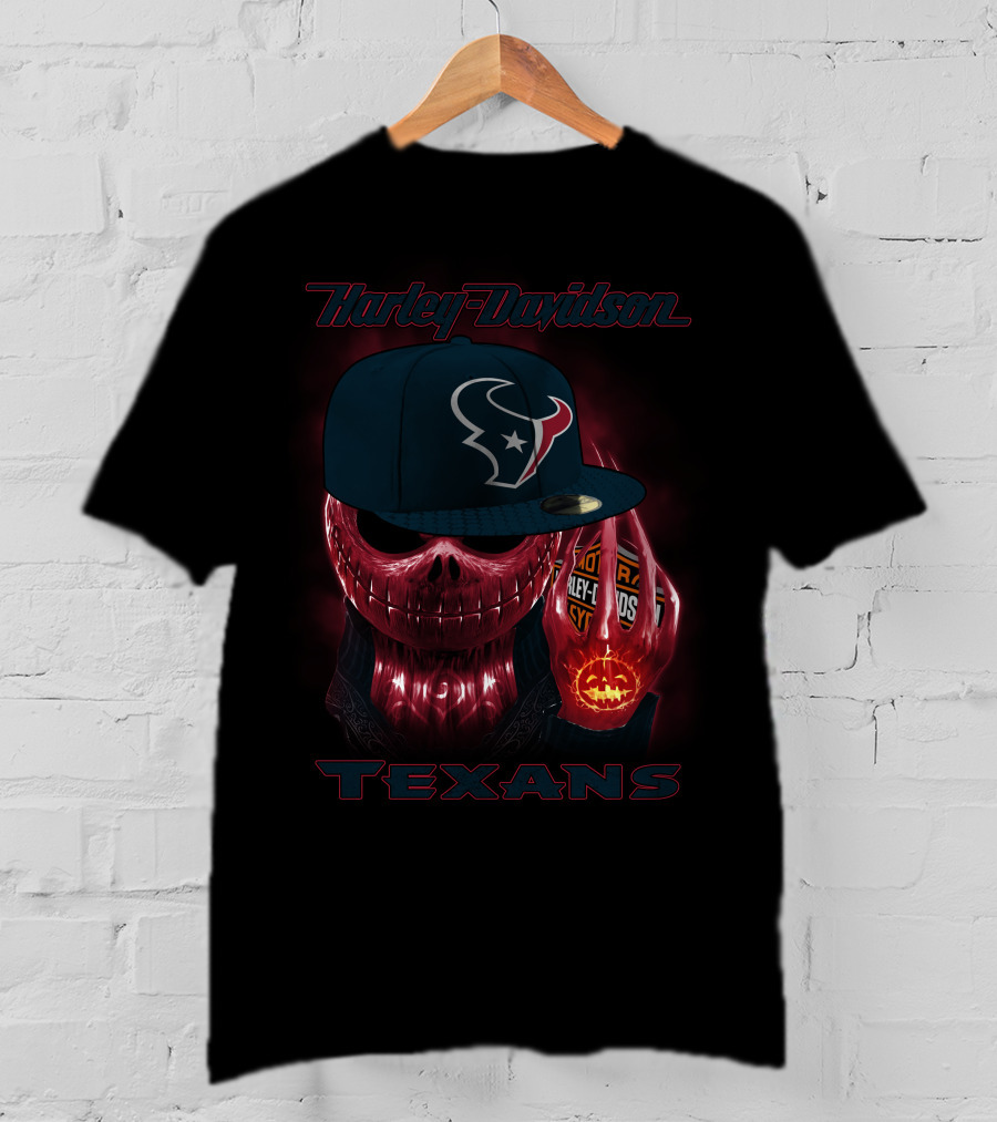 Harley Davidson Houston Texans Skulls And Cycles T-Shirt