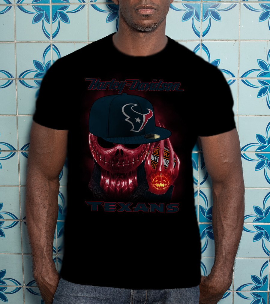 Harley Davidson Houston Texans Skulls And Cycles T-Shirt