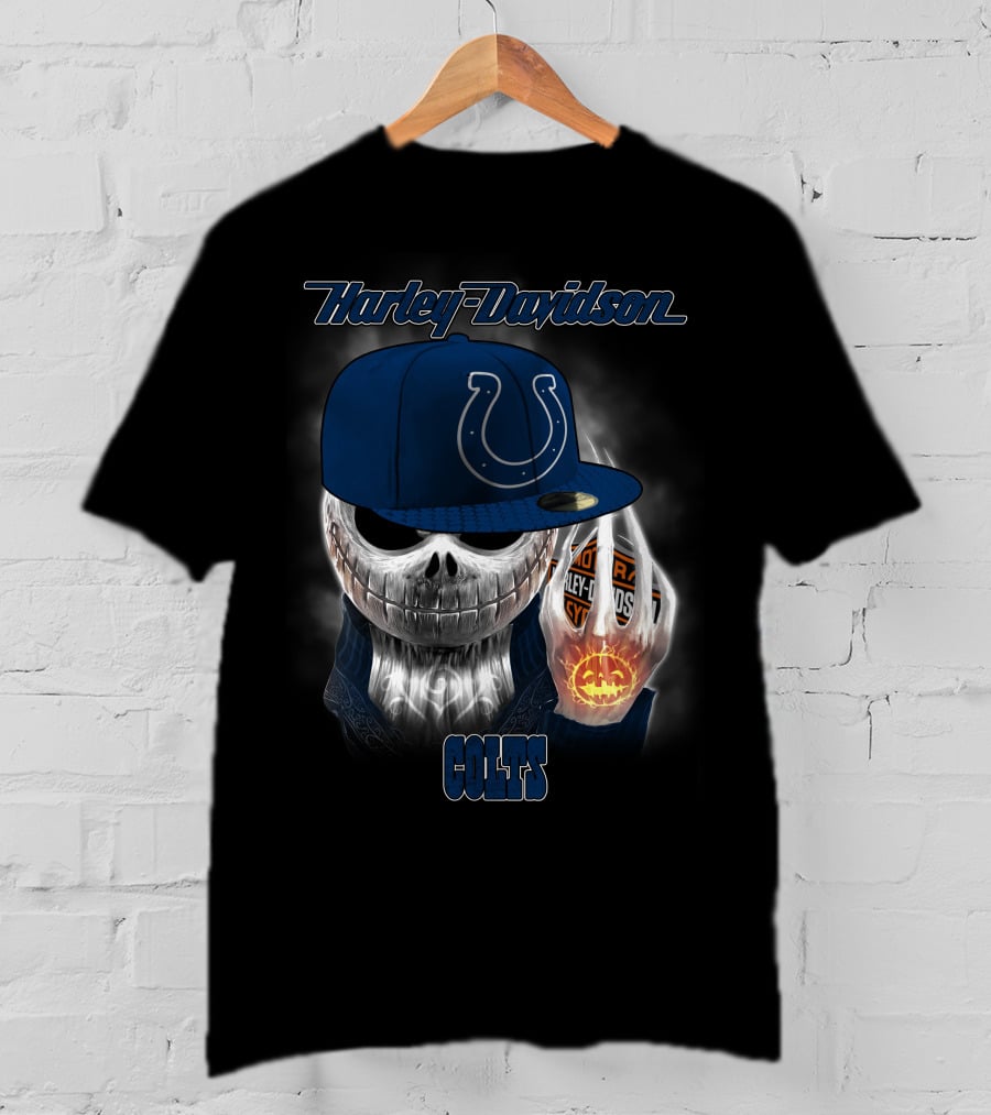 Harley Davidson Indianapolis Colts Halloween Skeleton T-Shirt