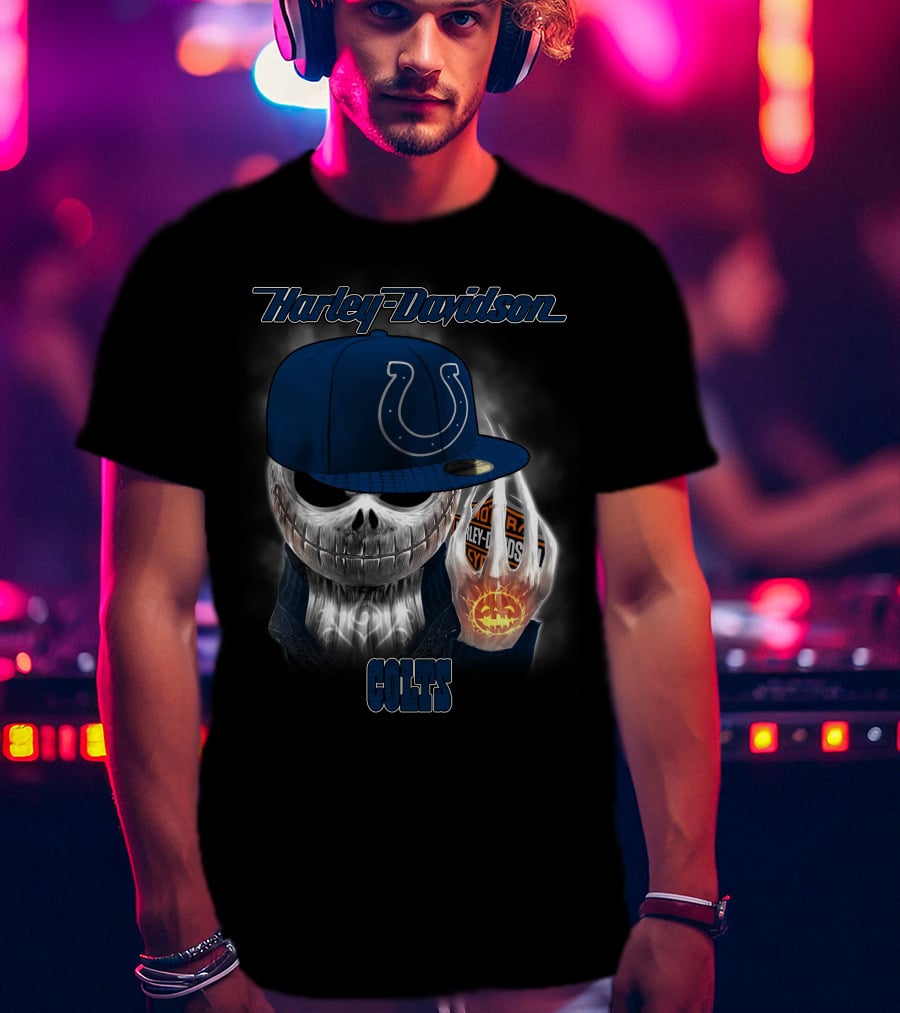 Harley Davidson Indianapolis Colts Halloween Skeleton T-Shirt