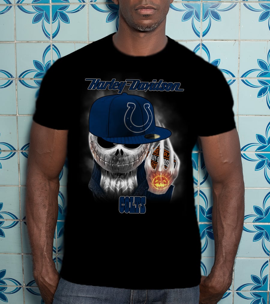 Harley Davidson Indianapolis Colts Halloween Skeleton T-Shirt