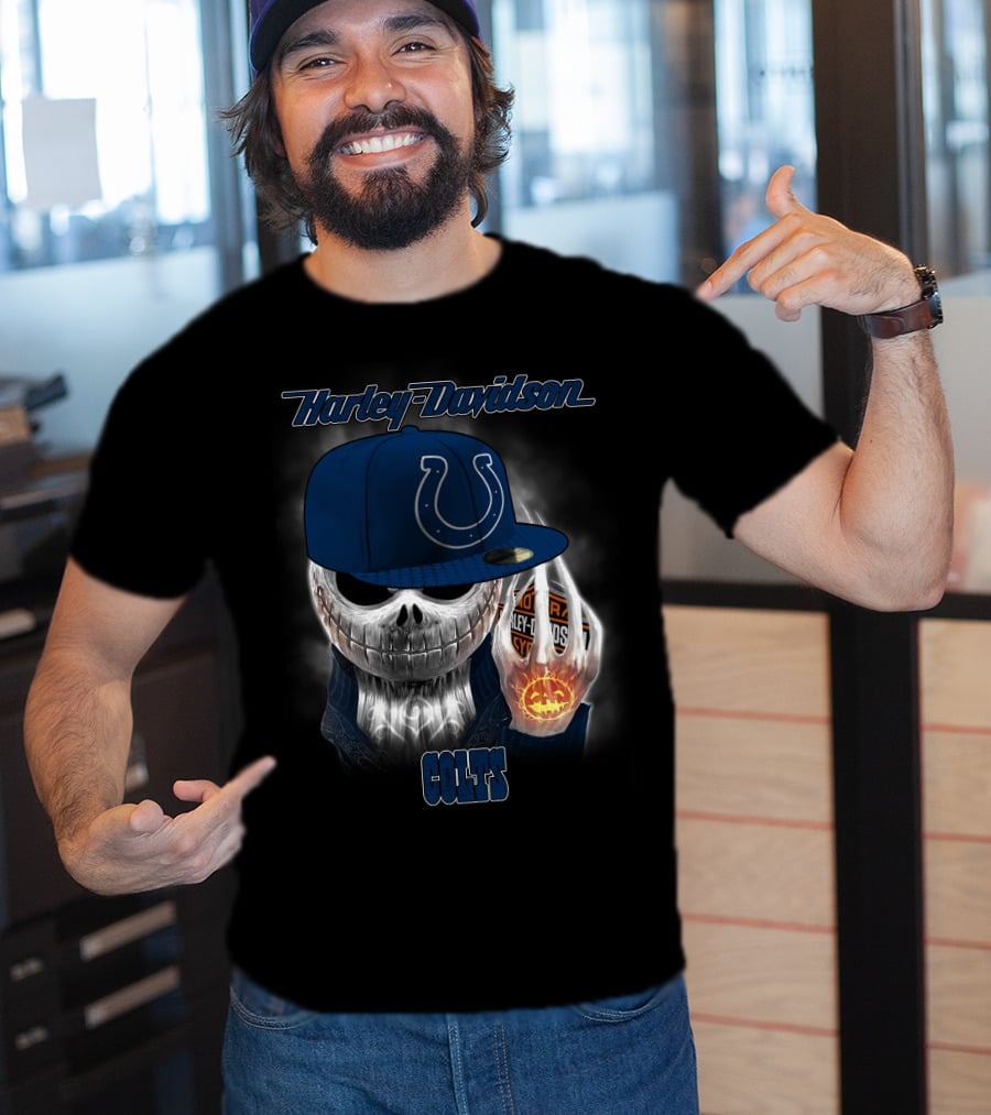 Harley Davidson Indianapolis Colts Halloween Skeleton T-Shirt
