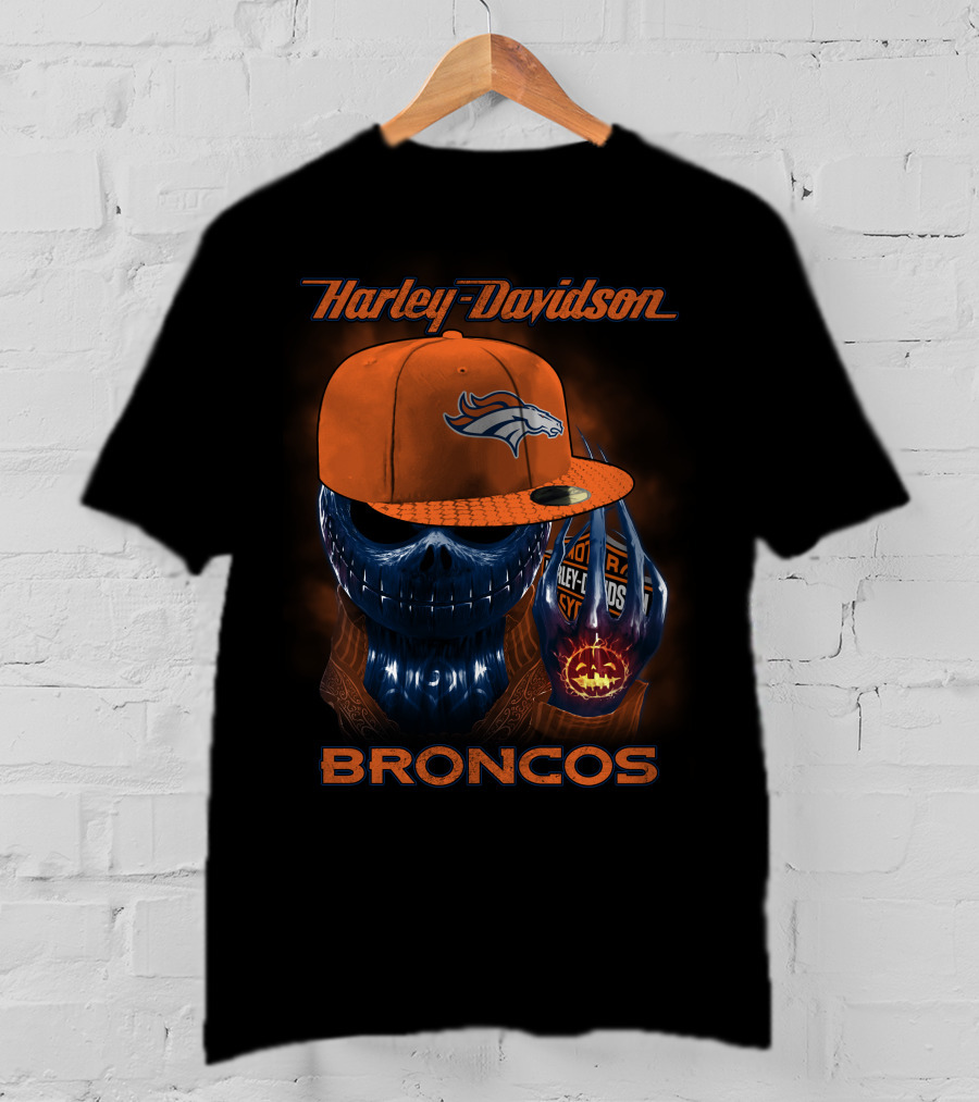 Harley Davidson Broncos Denver Broncos Skull With Hat T-Shirt