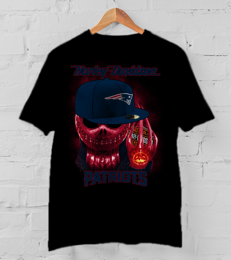 Harley Davidson Patriots New England Skull With Cap T-Shirt