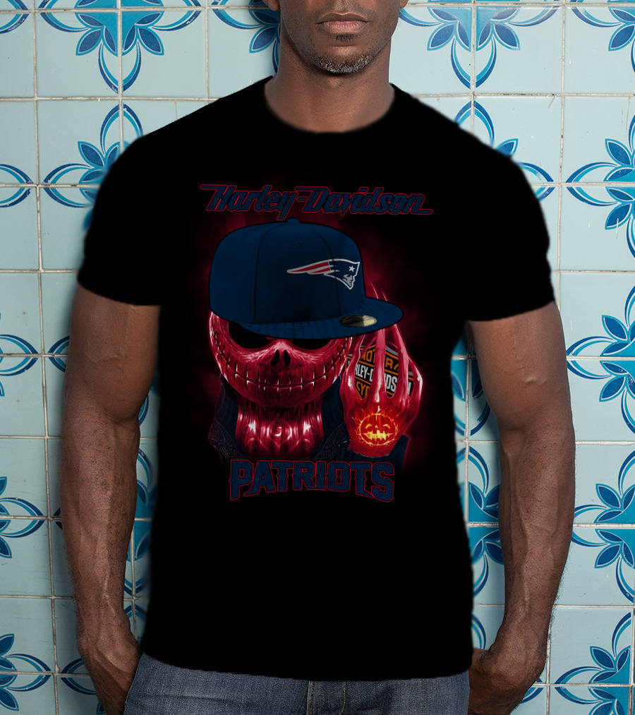 Harley Davidson Patriots New England Skull With Cap T-Shirt