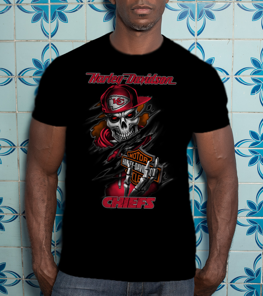 Harley Davidson Kansas City Chiefs Skull Icon With Cap T-Shirt