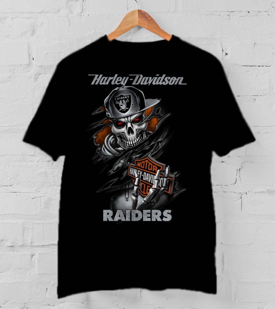 Harley Davidson Raiders Skeleton With Hat T-Shirt