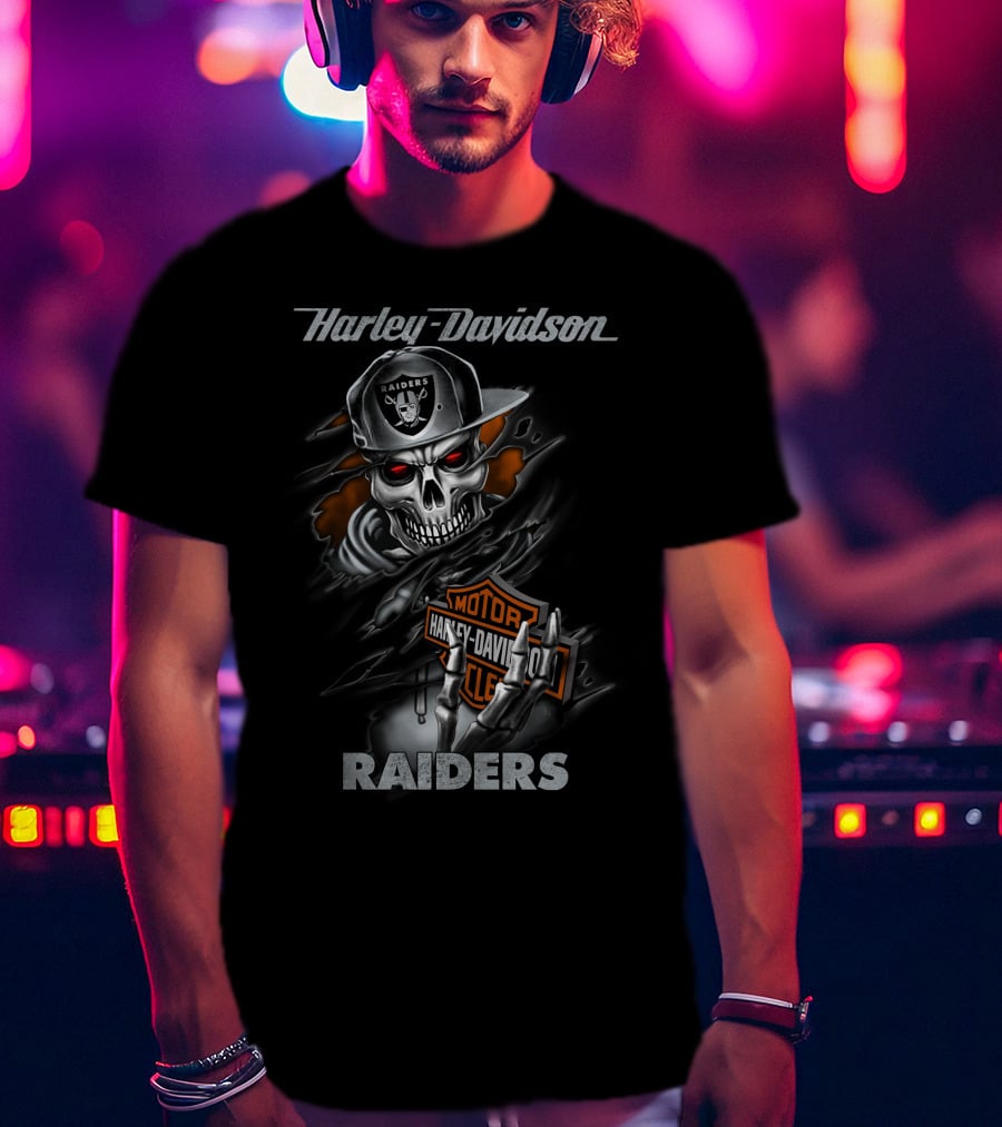Harley Davidson Raiders Skeleton With Hat T-Shirt